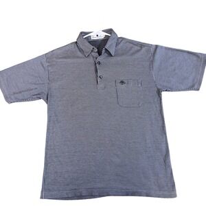 Pierre Balmain Mens Polo Shirt Large Navy White Striped Cotton Short Sleeve PB